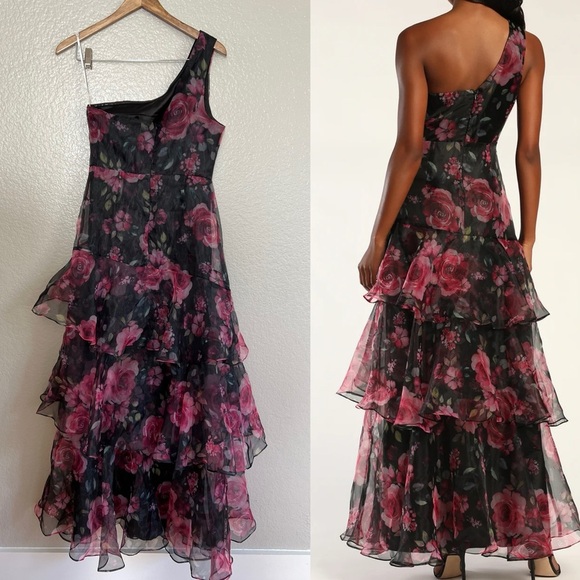 Regal Florals Black Floral Print Organza Tiered Maxi Dress - Picture 3 of 10